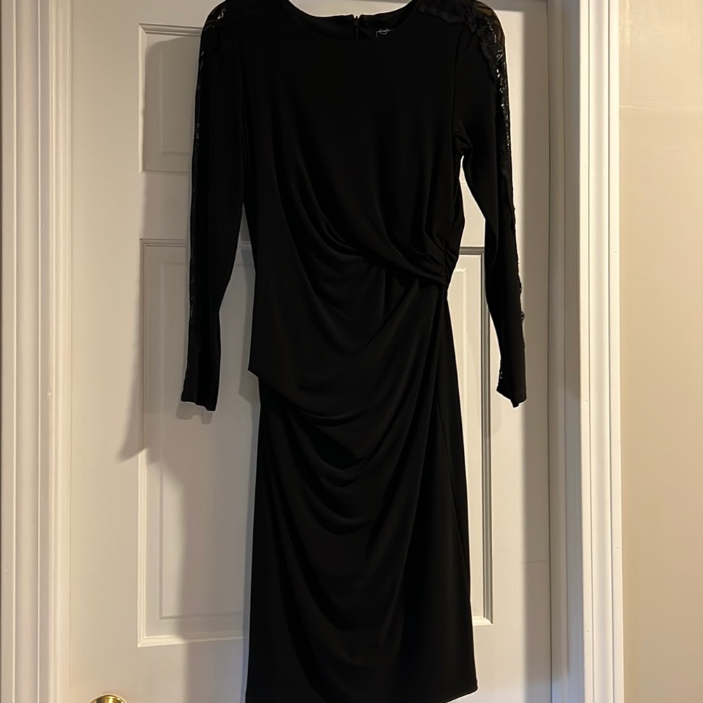 Beautiful Black Party Dress with Lace Inset Sleeves